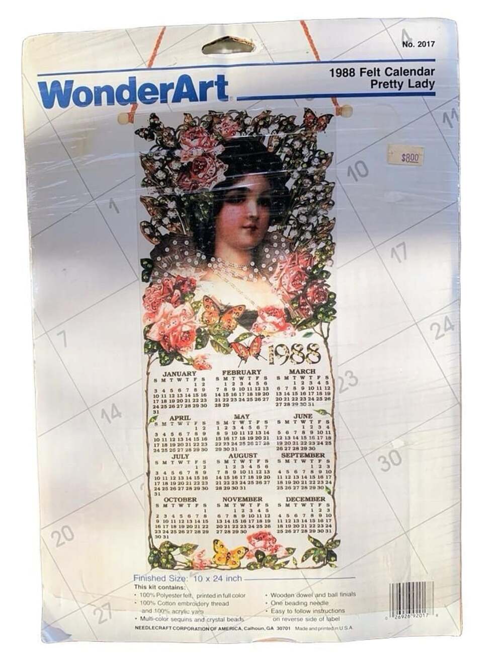 Vintage Collectible Complete WonderArt 1988 Felt "Pretty Lady" Embroidery Kit